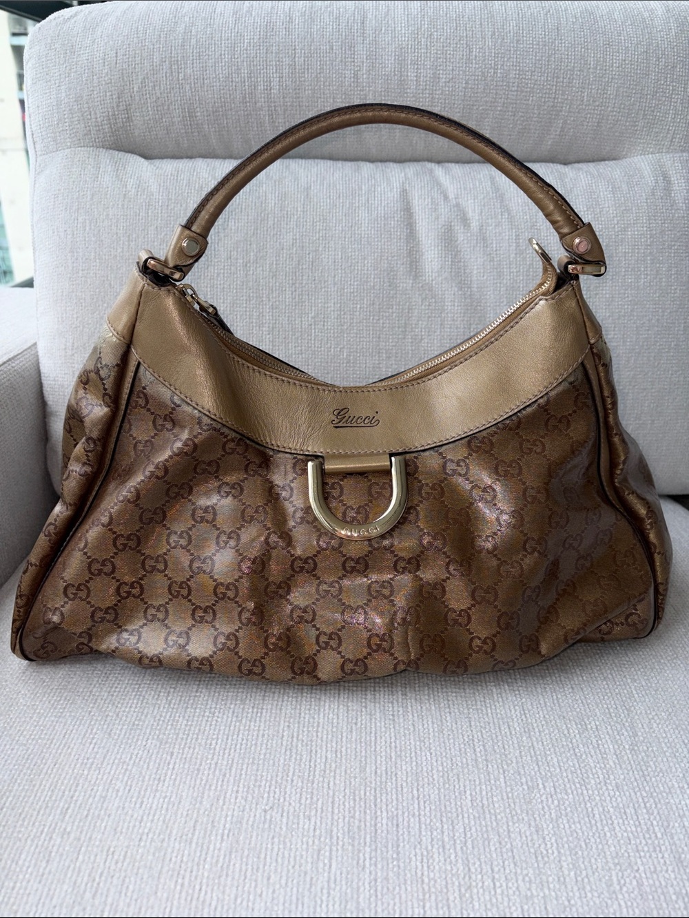 Gucci Brown Monogram Hobo with Gold Hardware